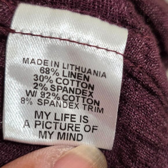 Flax Women's Boho Long Sleeve Top Burgundy Linen & Cotton Blend Size M - Picture 6 of 7